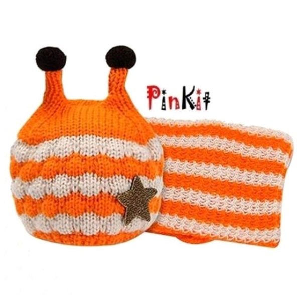 Winter Baby Wool Hat Hooded Scarf Earflap Knit Cap(3 to 10 Years) - Orange